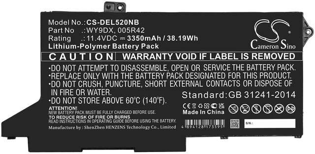 Alt view image 3 of 6 - Battery for Dell WY9DX 005R42 Latitude 5420 5520 CS-DEL520NB 11.4V Li-Polymer