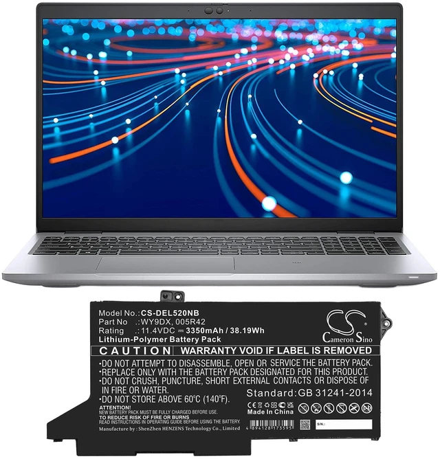 Alt view image 5 of 6 - Battery for Dell WY9DX 005R42 Latitude 5420 5520 CS-DEL520NB 11.4V Li-Polymer