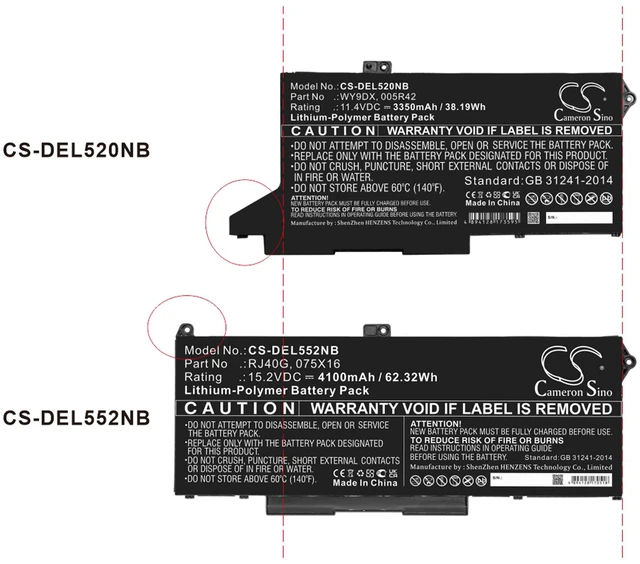 Alt view image 6 of 6 - Battery for Dell WY9DX 005R42 Latitude 5420 5520 CS-DEL520NB 11.4V Li-Polymer