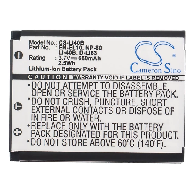 Alt view image 5 of 5 - Battery for NIKON EN-EL10 Olympus LI-40B LI-42B Casio NP-80 NP-82 Pentax D-LI63