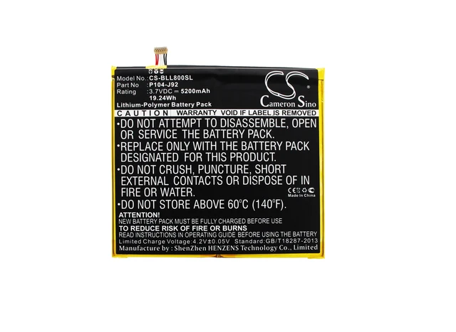 Alt view image 5 of 6 - Battery for BLU P104-J92 Life View TAB L800 L800L CS-BLL800SL Tablet Li-Polymer