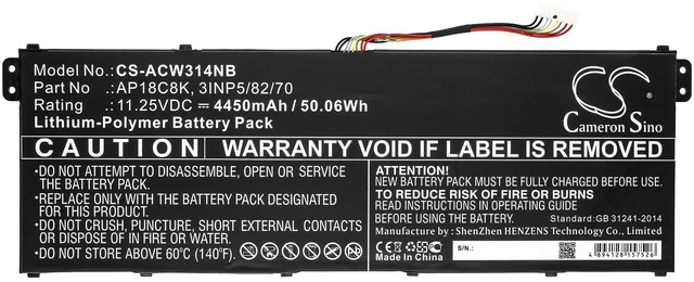 Alt view image 3 of 5 - Battery for Acer Aspire5 Chromebook 314 c933 Swift 3 SF314 TravelMate B1 AP18C8K