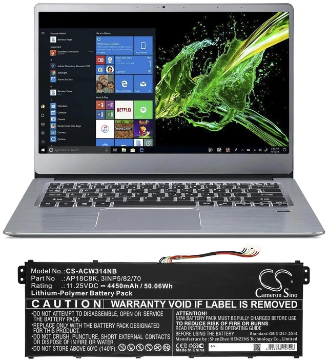 Alt view image 5 of 5 - Battery for Acer Aspire5 Chromebook 314 c933 Swift 3 SF314 TravelMate B1 AP18C8K