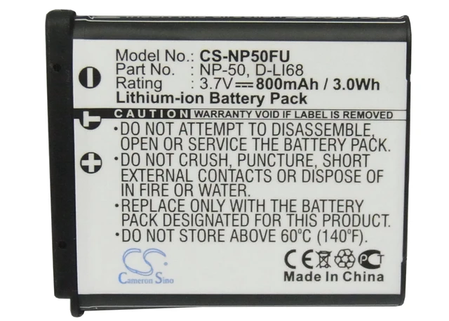 Alt view image 5 of 5 - Battery for PENTAX OptioA36 Fujifilm FinePix F100fd Ricoh D-LI68 NP-50 NP-50A