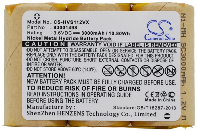 Main image of Vacuum Battery for Hoover 93001498 S1120 Hand Held Wet/Dry HandVac 3.6V 3000mAh