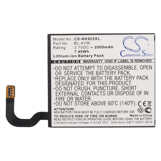 Alt view image 5 of 6 - Battery for Nokia Catwalk Lumia 925 925.2 925T Microsoft BL-4YW CS-NK925XL
