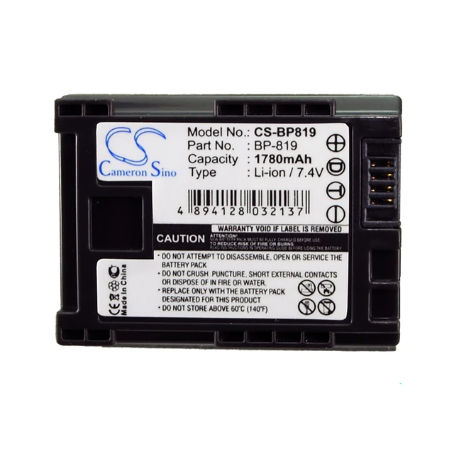 Alt view image 5 of 5 - Battery for Canon FS10 HF11 HF20 HF200 HFS30 HG20 HG21 XA10 XA20 BP-819 1780mAh