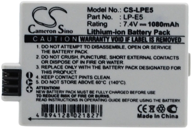 Main image of Battery for Canon EOS 1000D 450D 500D Kiss F X2 X3 Rebel T1i XS Xsi XSi LP-E5