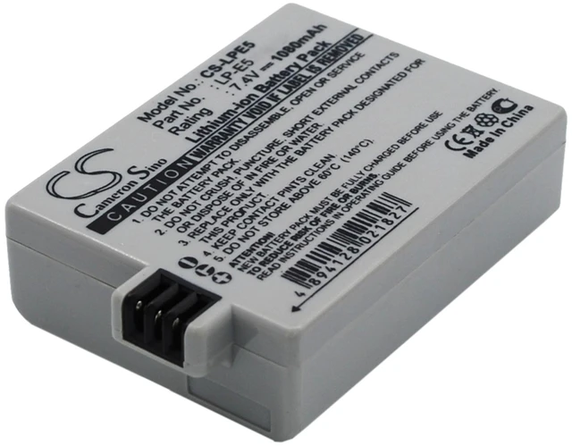 Alt view image 2 of 5 - Battery for Canon EOS 1000D 450D 500D Kiss F X2 X3 Rebel T1i XS Xsi XSi LP-E5