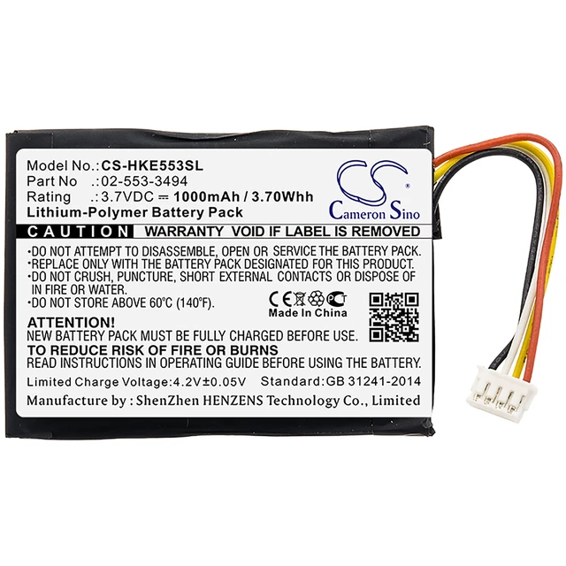 Alt view image 3 of 4 - Battery for Harman/Kardon HKNEOBRNBSG Neo 02-553-3494 Speaker CS-HKE553SL 1000mA