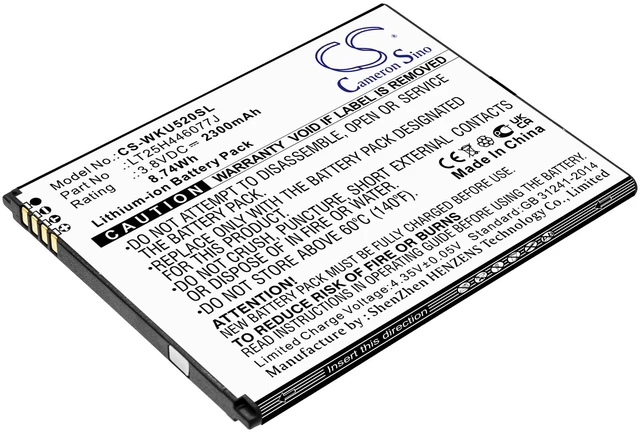 Main image of Battery for Wiko LT25H446077J RIDE 2 U520AS SmartPhone CS-WKU520SL 3.8V Li-ion