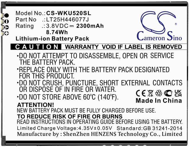 Alt view image 3 of 4 - Battery for Wiko LT25H446077J RIDE 2 U520AS SmartPhone CS-WKU520SL 3.8V Li-ion