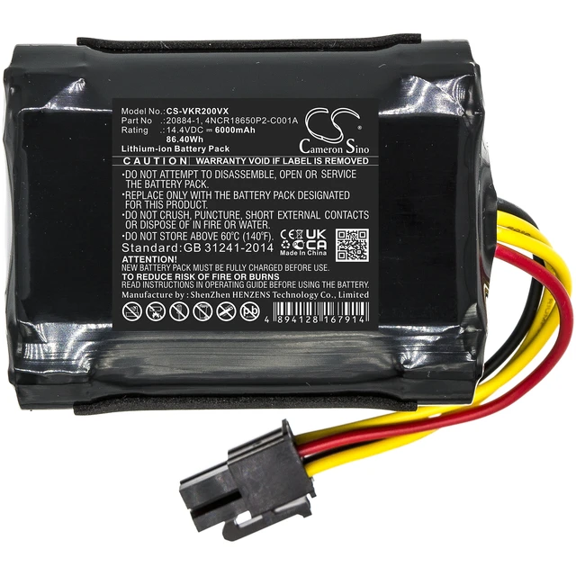 Alt view image 3 of 6 - Battery for Vorwerk 20884-1 48245 Kobold VR200 CS-VKR200VX Vacuum Li-ion 14.4V