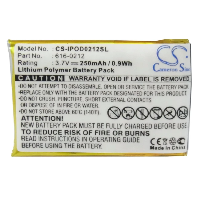 Alt view image 5 of 5 - Battery for Apple iPOD Shuffle MB226LL/A MB228LL/A 616-0212 MB519LL/A MP3 250mAh