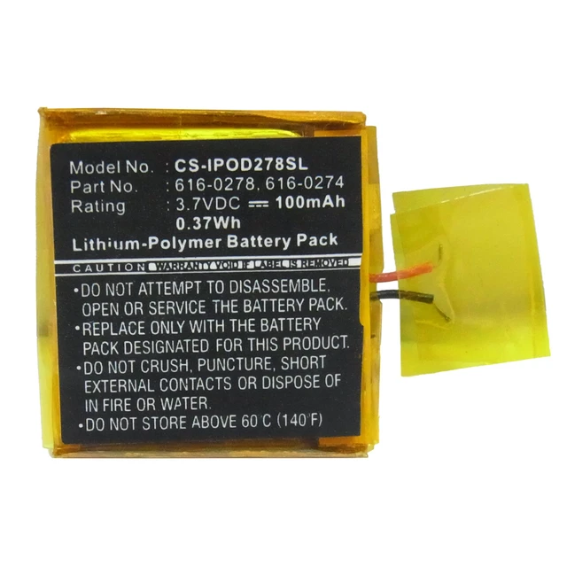 Alt view image 5 of 6 - Battery for Apple iPOD Shuffle G2 1GB G3 616-0274 616-0278 MP3 Player 100mAh