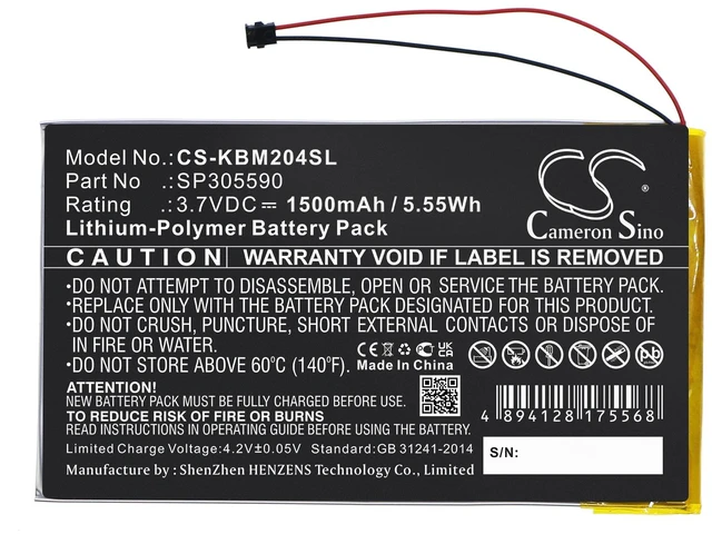 Alt view image 3 of 5 - Battery for Kobo SP305590 Aura HD N204-KBO-B CS-KBM204SL 3.7V E-book E-reader