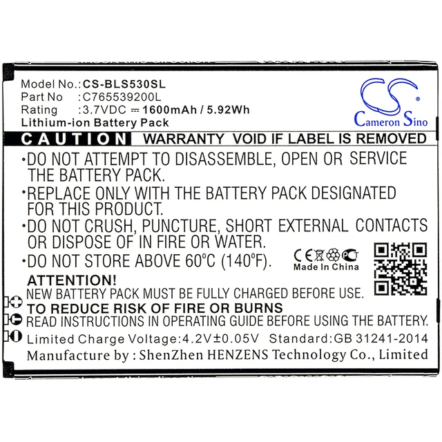 Alt view image 5 of 5 - Battery for BLU S530 S550Q Studio G2 HD X8 C765539200L SmartPhone CS-BLS530SL