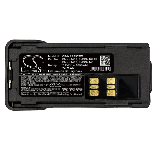 Alt view image 5 of 7 - Battery for Motorola XPR7350 XPR3500 TRBO PMNN4491 PMNN4409 PMNN4409AR PMNN4412