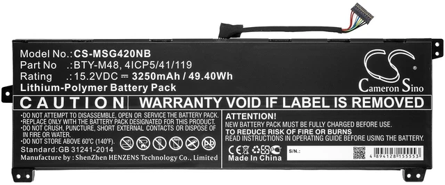 Alt view image 3 of 5 - Battery for MSI PS42 Modern 8RC MS-14B1 MS-14B3 Mechrevo 8550U S1 S1-C1 BTY-M48