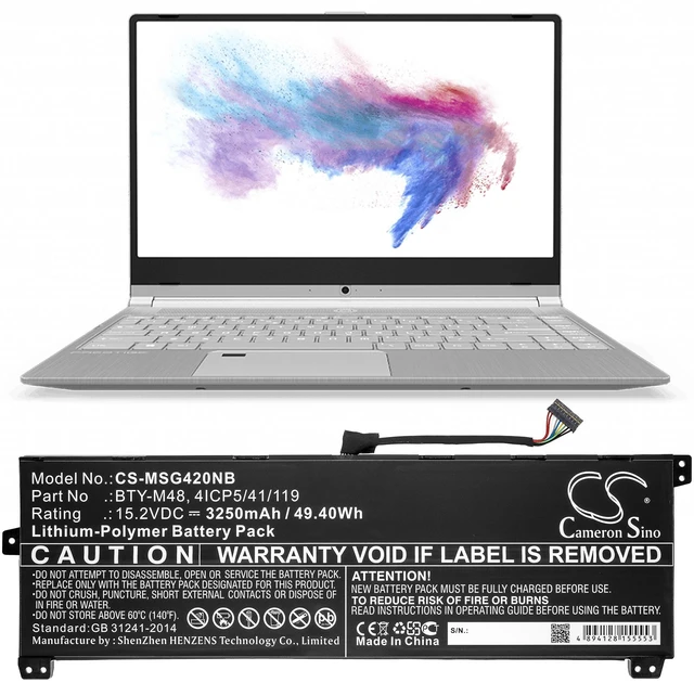 Alt view image 5 of 5 - Battery for MSI PS42 Modern 8RC MS-14B1 MS-14B3 Mechrevo 8550U S1 S1-C1 BTY-M48