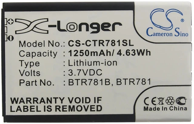 Alt view image 5 of 5 - Battery for Casio C781 GzOne Ravine 2 BTR781 BTR781B SmartPhone CS-CTR781SL