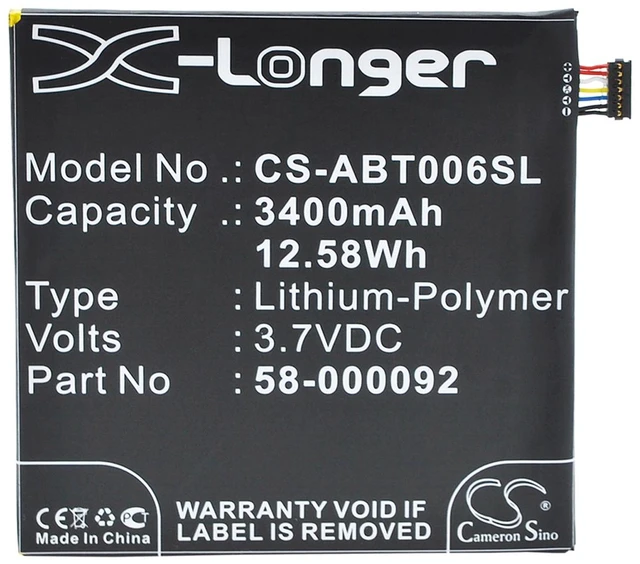 Main image of 3400mAh 26S1006, 58-000092 Battery for AMAZON Kindle Fire HD 6, ST06, Fire HD 6