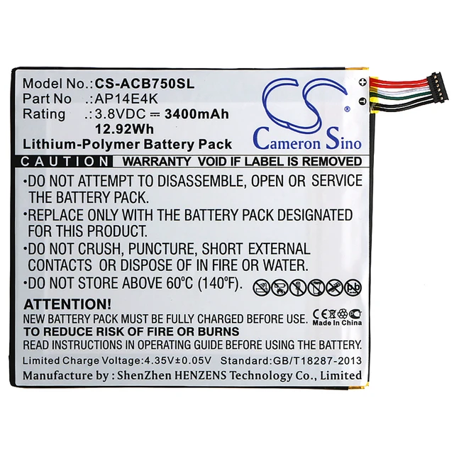 Alt view image 5 of 6 - Battery for Acer Iconia One 7 B1-750 AP14E4K AP14E8K KT.0010G.007 KT00104001