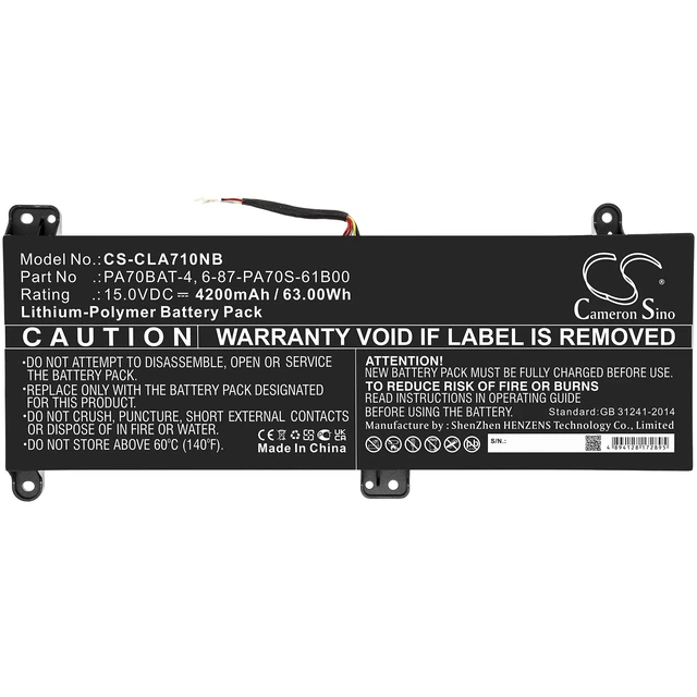 Alt view image 3 of 5 - Battery for Hasee Schenker Clevo PowerSpec 1710 G97E PA70BAT-4 6-87-PA70S-61B00