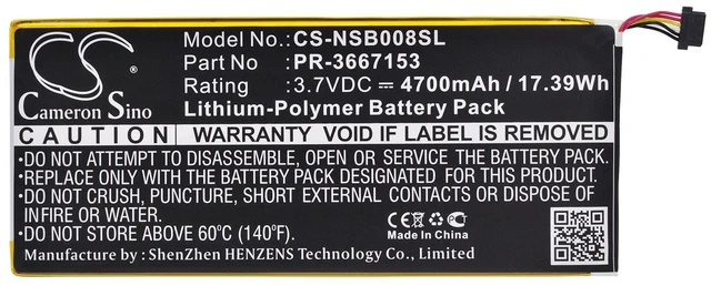 Alt view image 5 of 6 - Battery for Nabi DMTAB-NV08B Dreamtab 8" PR-3667153 Tablet CS-NSB008SL 4700mAh