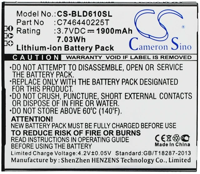 Main image of Battery for BLU D610 D610A D610i Studio 5.5 C746440225T SmartPhone CS-BLD610SL