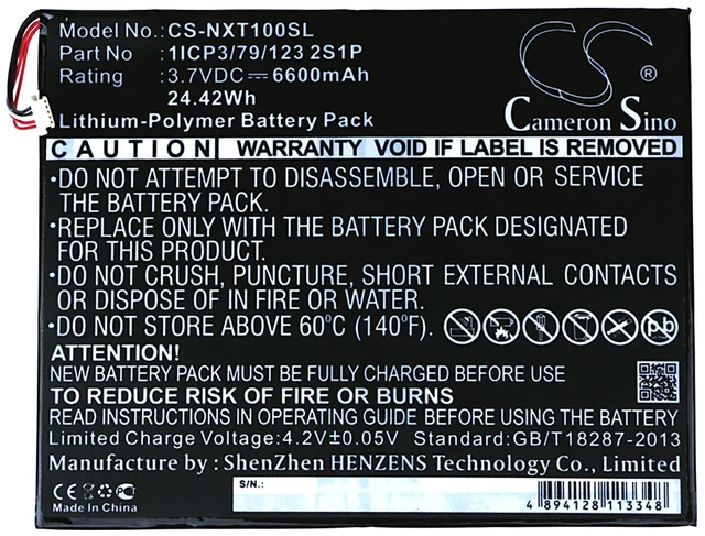 Alt view image 5 of 6 - Battery for Nextbook 10" NXW10QC32G 1ICP3/79/123 2S1P Tablet CS-NXT100SL 6600mAh