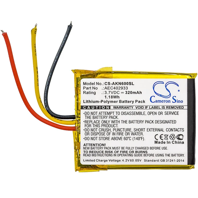 Alt view image 3 of 4 - Battery for AKG AEC402933 N60 NC Wireless Headphone CS-AKN600SL 3.7V Li-Polymer
