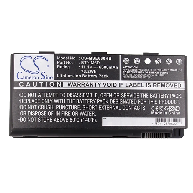 Alt view image 5 of 5 - Battery for MSI E6603 GT660 GT780 GX660 GX780 Medion Erazer X6811 X6813 BTY-M6D