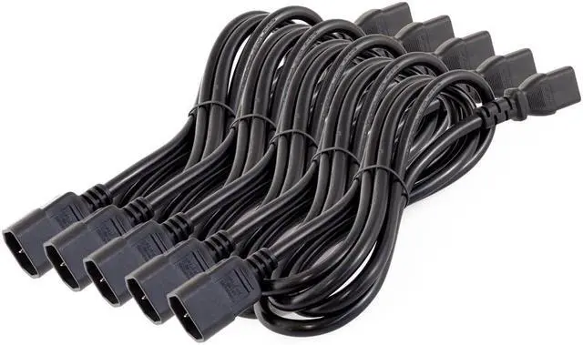 Main image of 5-pack Power Extension cable 6ft Black C13 Female C14 Male 16AWG 10A 110V-250V