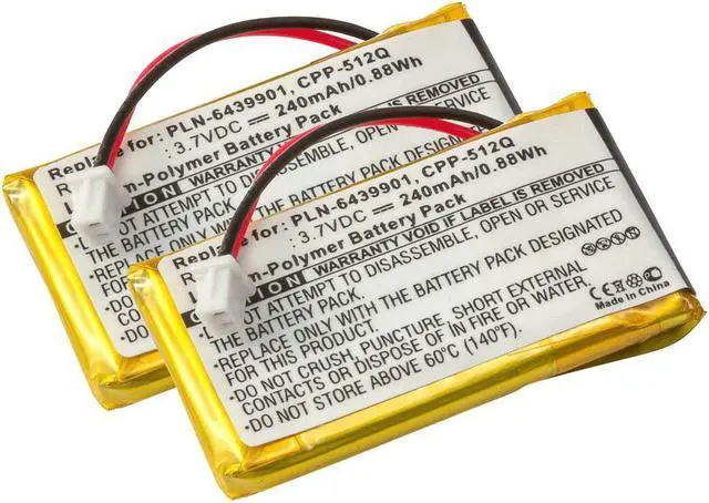 Main image of Battery 2-Pack for Plantronics CS50, CS55, HL10, Headsets 65358-01, 64399-01 - 230mAh 2x