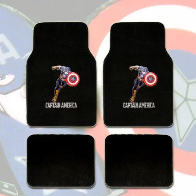 Alt view image 3 of 7 - New 16 Pieces Captain Amerca Logo Low Back Front Car Seat Covers, Rear Bench Cover, Seat Belt Covers, Steering Wheel Cover, 4 Pieces Carpet Floor Mats and a 2 oz Purple Slice Car Wash Free Detailer