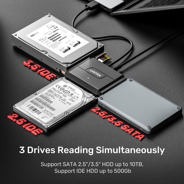  Unitek [Paquete] Adaptador de disco duro externo USB 3.0 a IDE  y SATA y lector de tarjetas SD USB C : Electrónica