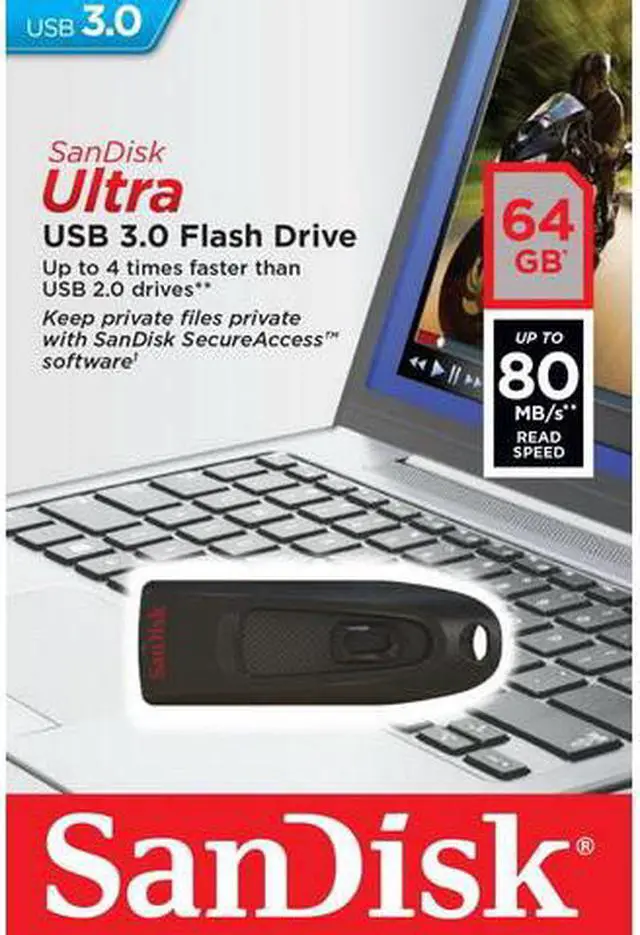Alt view image 7 of 7 - SanDisk 64GB 64G 64 GB Cruzer Ultra CZ48 USB 3.0 Flash Drive - up to 80MB/s Transfer Speed, with SecureAccess - Pack of 2