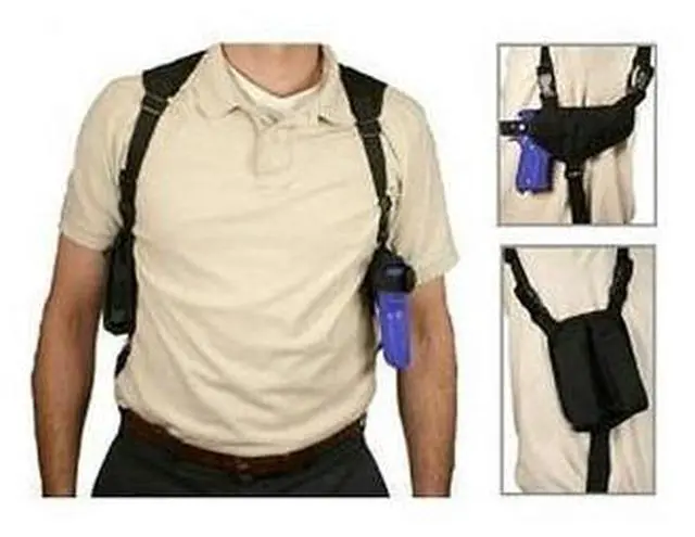 Alt view image 3 of 15 - VISM Ambidextrous Black Shoulder Holster/Double Magazine Holder