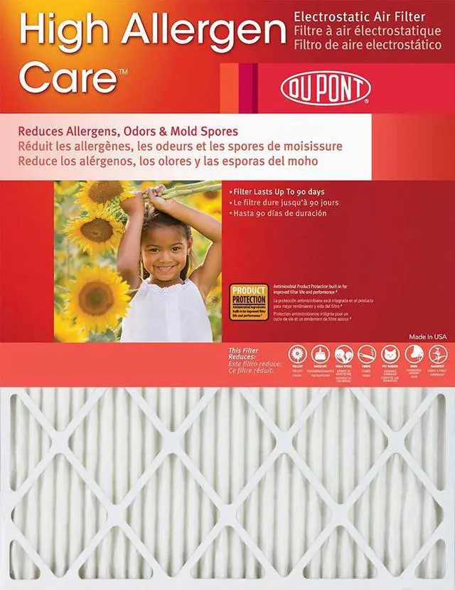 Main image of 12x20x1 DuPont High Allergen Care Electrostatic Air Filter (4 Pack)