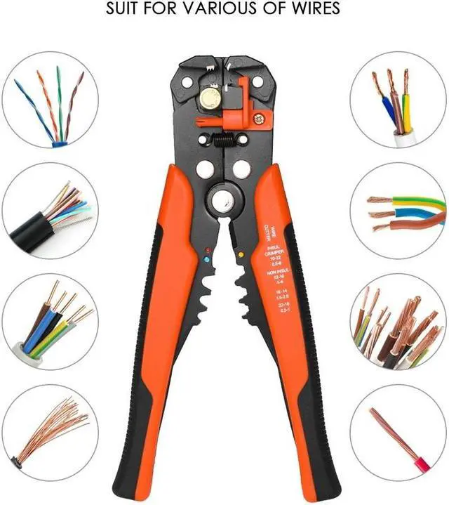 Alt view image 5 of 6 - Multi-functional 8" Self-adjusting Cable Wire Stripper With Cutter & Crimper Automatic Wire Stripping Pliers Crimping Tool 10-24AWG - Orange
