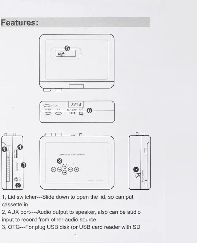 Alt view image 7 of 7 - Cassette to MP3 Converter Tape to Music Player Digital Audio Recorder Convert to MP3 Save into USB Flash Drive with USB Cable