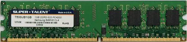 Main image of SUPER TALENT 1GB 240-Pin DDR2 SDRAM DDR2 533 (PC2 4300) System Memory Model T533UB1GB