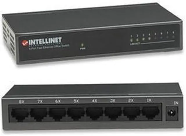 Alt view image 2 of 17 - Intellinet 8-Port Fast Ethernet Office Switch, Desktop Size, Metal, IEEE 802.3az (Energy Efficient Ethernet)