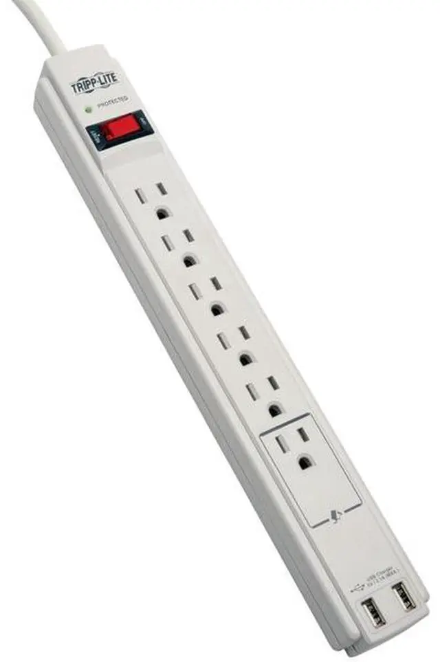 Alt view image 4 of 20 - Tripp Lite 6 Outlet Surge Protector Power Strip 6Ft Cord 990 Joules Dual Usb Charging Led & Insurance (Tlp606usb)