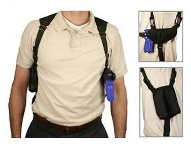 Alt view image 5 of 15 - VISM Ambidextrous Black Shoulder Holster/Double Magazine Holder