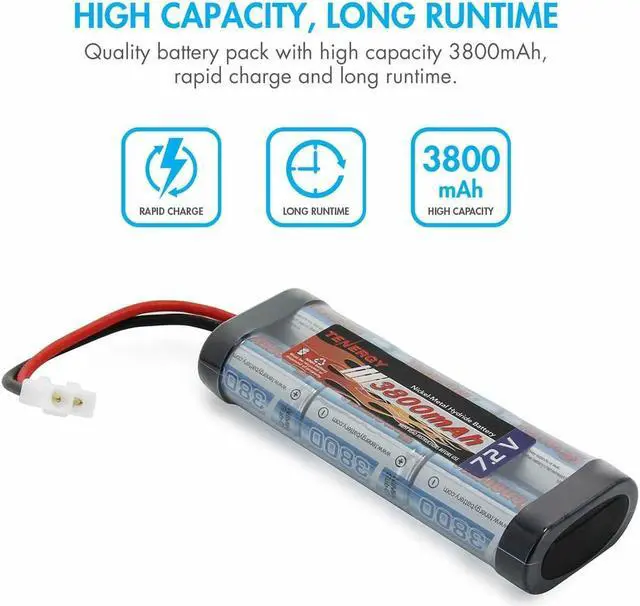 Alt view image 4 of 4 - Tenergy 7.2V Battery Pack for RC Car, High Capacity 6-Cell 3800mAh NiMH Flat Battery Pack, Replacement Hobby Battery with Standard Tamiya Connector