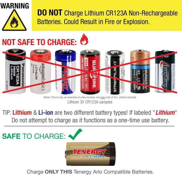 Alt view image 3 of 12 - Arlo Certified: Tenergy 3.7V Arlo Battery Fast Charger and 650mAh RCR123A Li-ion Rechargeable Batteries for Arlo Wireless Security Cameras (VMC3030/VMK3200/VMS3330/3430/3530),UL UN Certified, 8-Pack