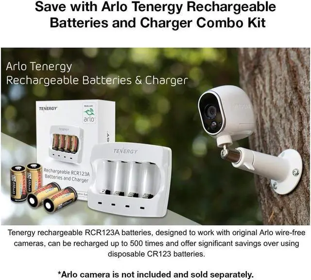 Alt view image 2 of 12 - Arlo Certified: Tenergy 3.7V Arlo Battery Fast Charger and 650mAh RCR123A Li-ion Rechargeable Batteries for Arlo Wireless Security Cameras (VMC3030/VMK3200/VMS3330/3430/3530),UL UN Certified, 8-Pack