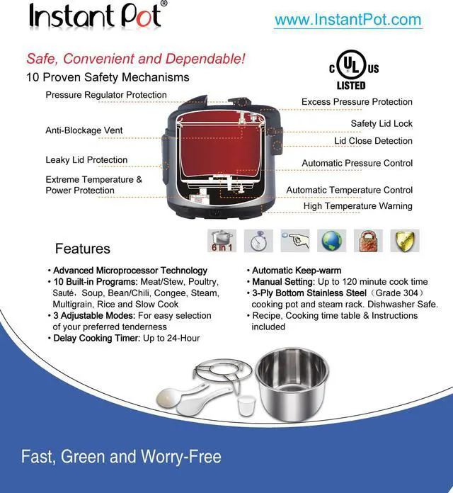 Alt view image 4 of 7 - Instant Pot - IP-LUX50 - 6 in 1 Programmable Stainless Steel Electric Pressure Cooker, Multi Cooker, Slow Cooker, Steamer, Crockpot, Rice Cooker with 5 Quart Capacity